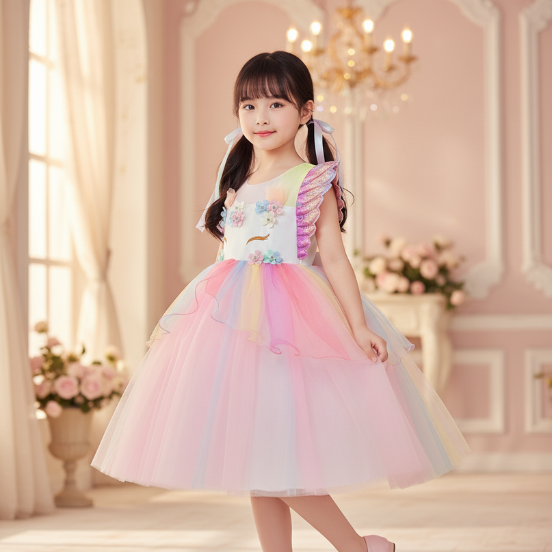 unicorn flower tutu dress - three-quarter
