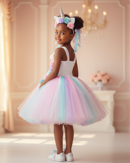 unicorn flower tutu dress with hairbow - back