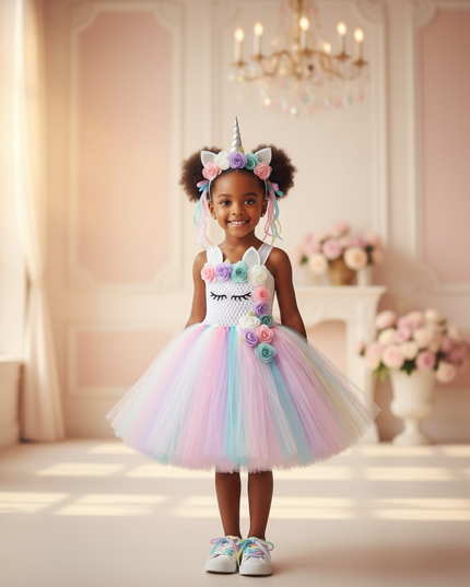 unicorn flower tutu dress with hairbow - detail