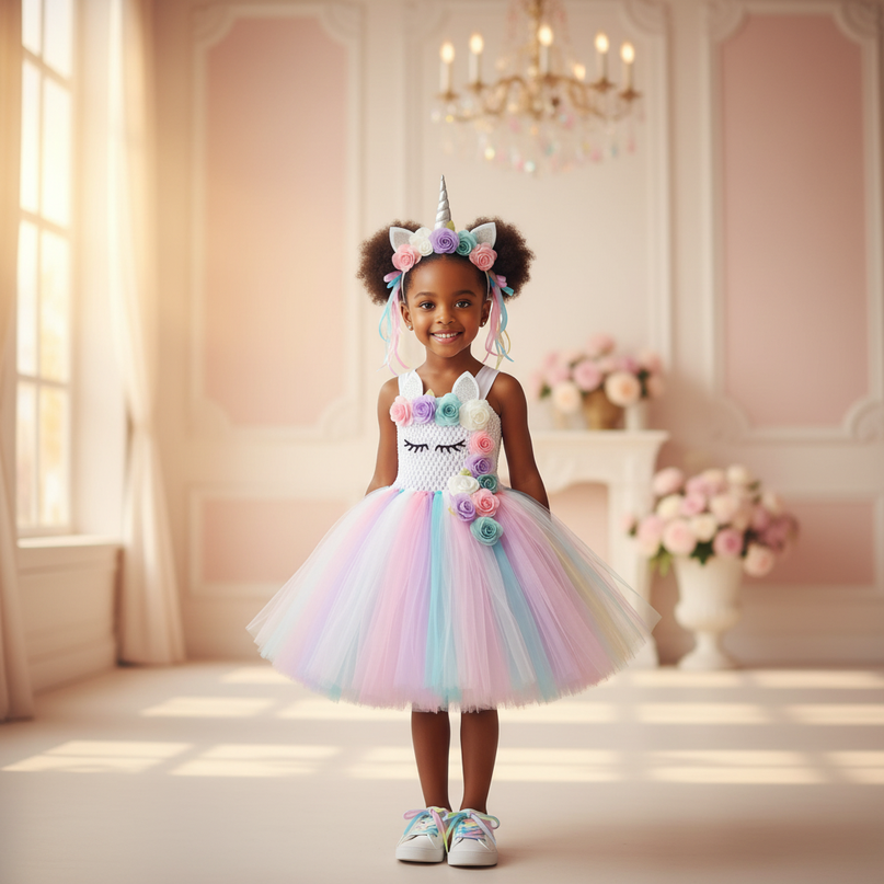 unicorn flower tutu dress with hairbow - detail