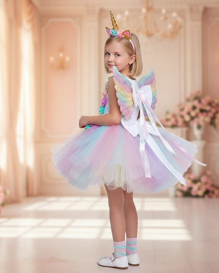 unicorn flower tutu dress with wings - back