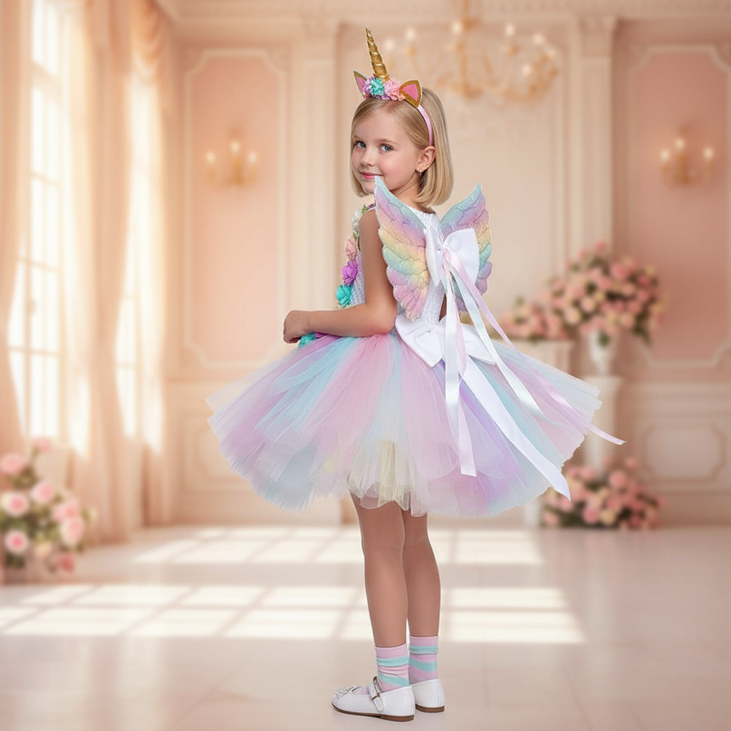 unicorn flower tutu dress with wings - back