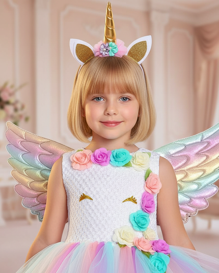 unicorn flower tutu dress with wings - detail