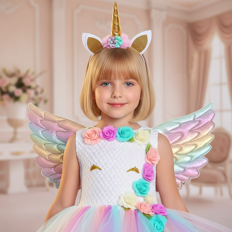 unicorn flower tutu dress with wings - detail