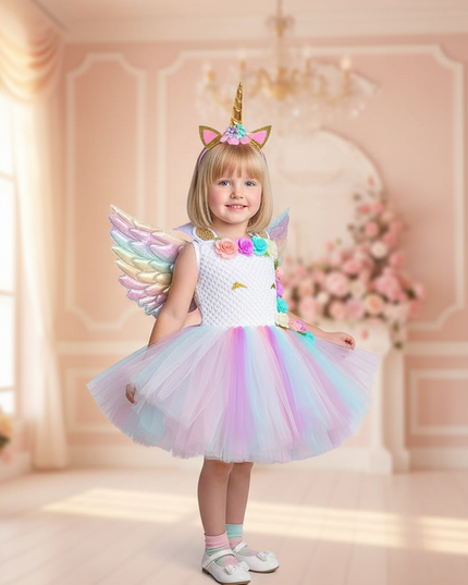 unicorn flower tutu dress with wings - front