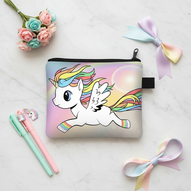 unicorn flying print purse - flat-lay