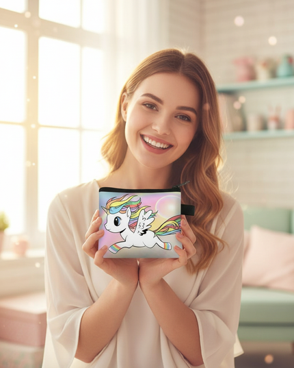 unicorn flying print purse - in-use
