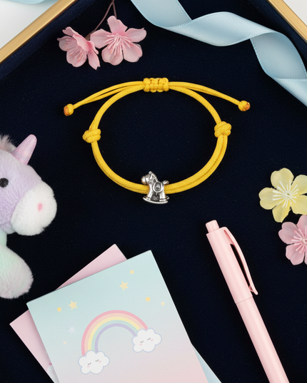 unicorn friendship bracelet - flat-lay