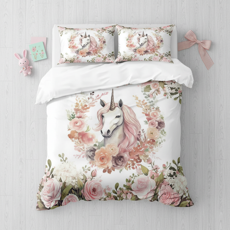unicorn full size bedding - flat-lay