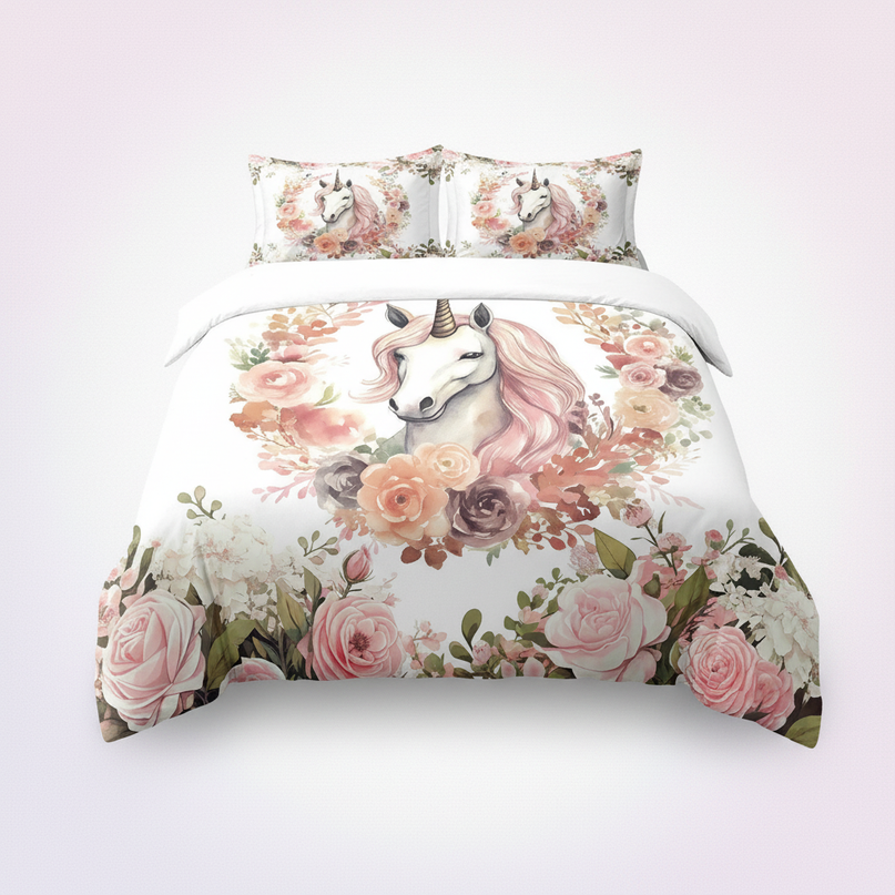 unicorn full size bedding - white-bg