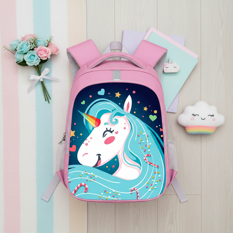 unicorn fun backpack for school - flat-lay