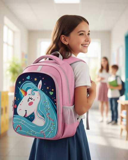unicorn fun backpack for school - in-use