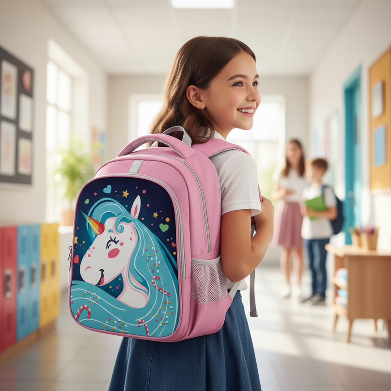unicorn fun backpack for school - in-use