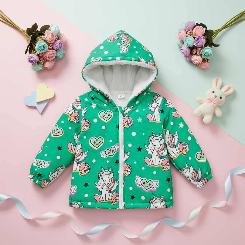 unicorn fur jacket - flat-lay