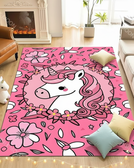 unicorn fur rug - flat-lay