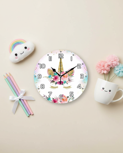 unicorn galaxy wall clock - flat-lay