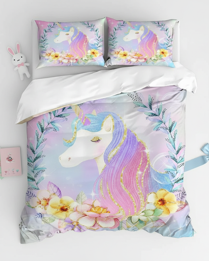 unicorn garden bedding - flat-lay