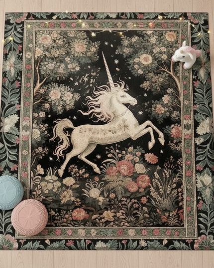 unicorn garden rug - flat-lay