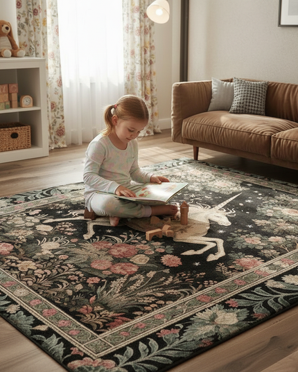 unicorn garden rug - in-use