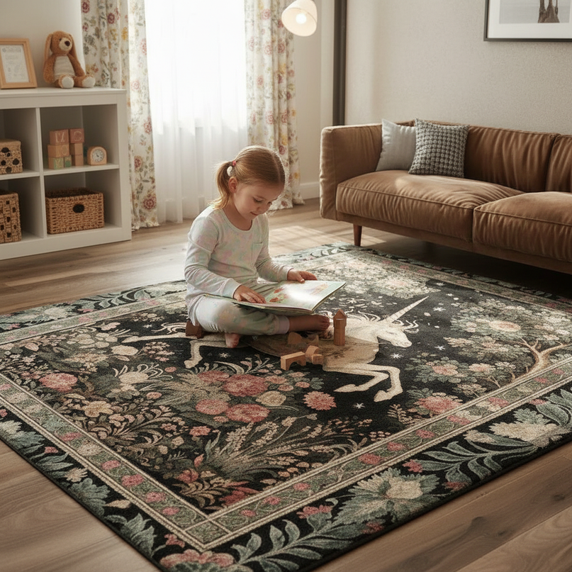 unicorn garden rug - in-use