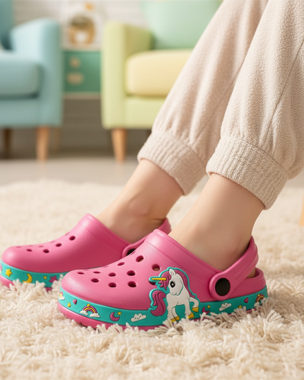 unicorn garden slippers - in-use