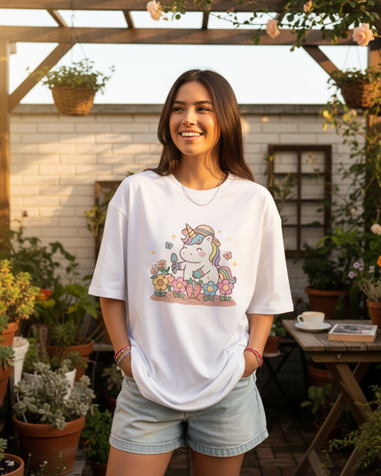 unicorn gardening shirt - in-use