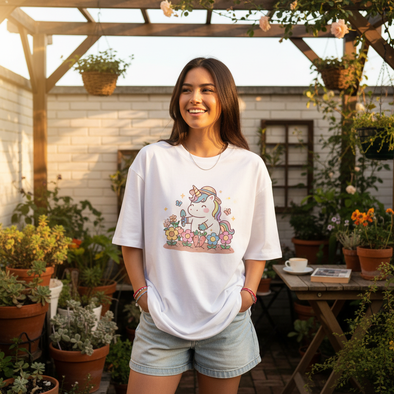 unicorn gardening shirt - in-use