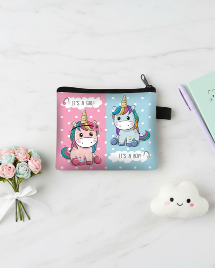 unicorn gender reveal purse - flat-lay