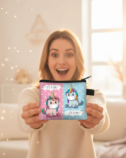unicorn gender reveal purse - in-use