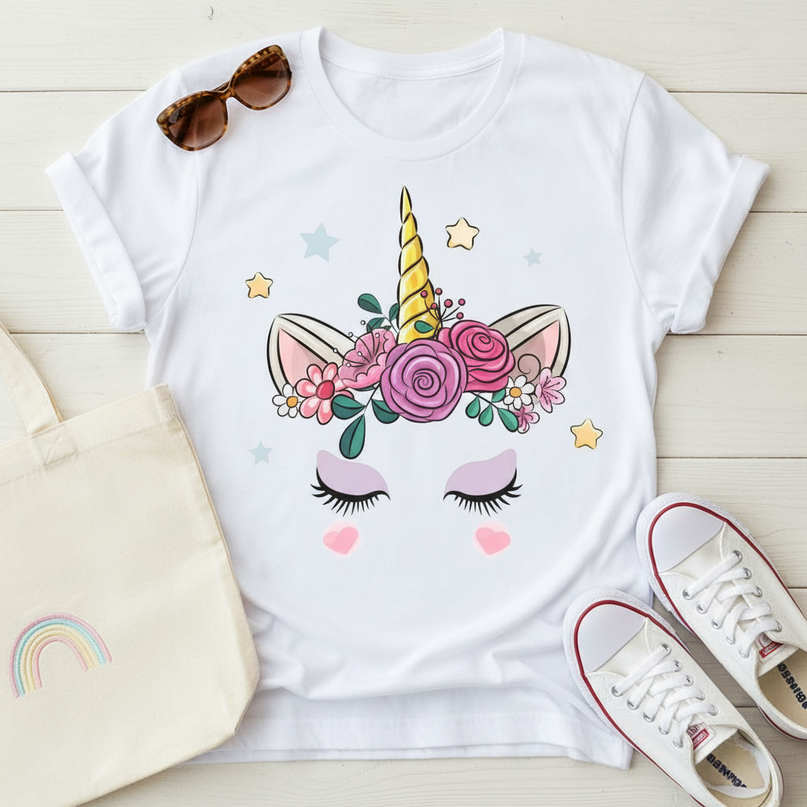 unicorn girl graphic shirt - flat-lay