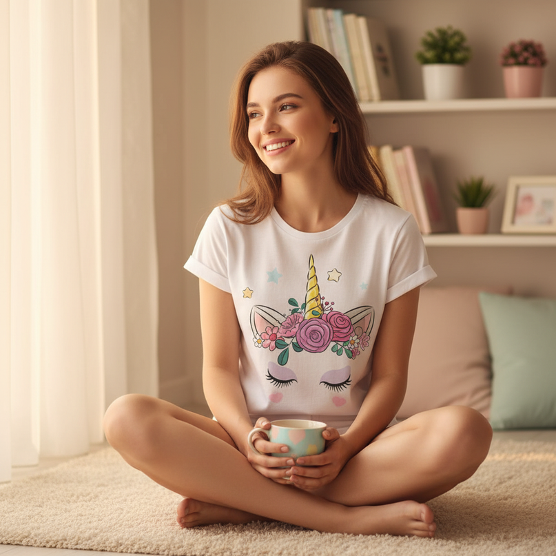 unicorn girl graphic shirt - in-use