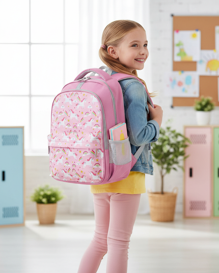unicorn girls backpack with zipper - in-use