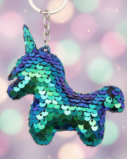 unicorn glitter keychain charm - detail