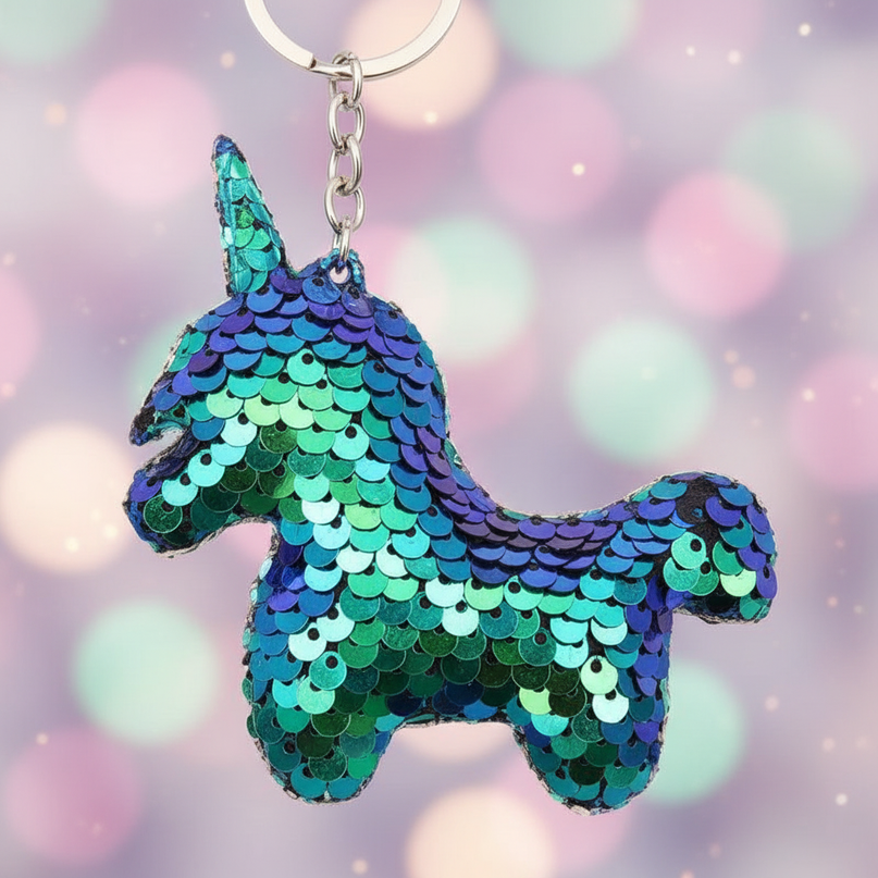 unicorn glitter keychain charm - detail