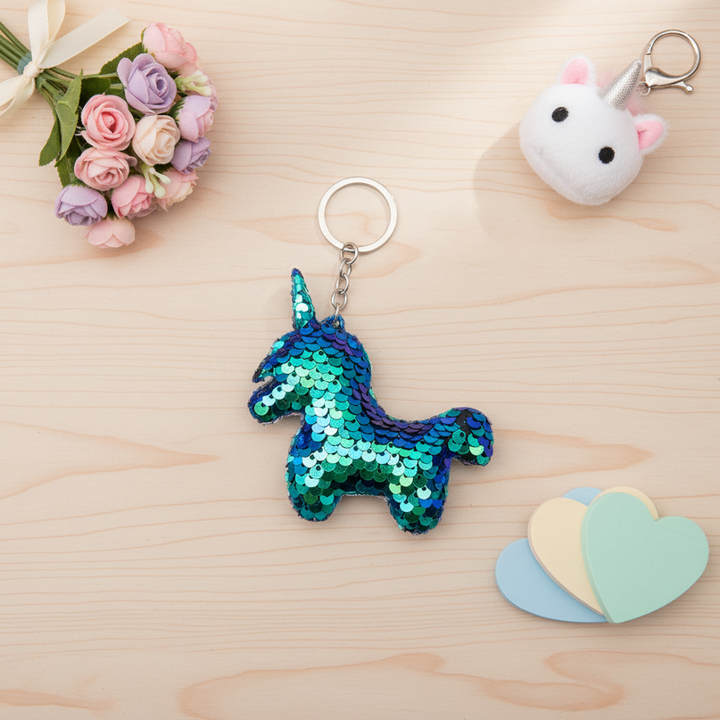 unicorn glitter keychain charm - flat-lay