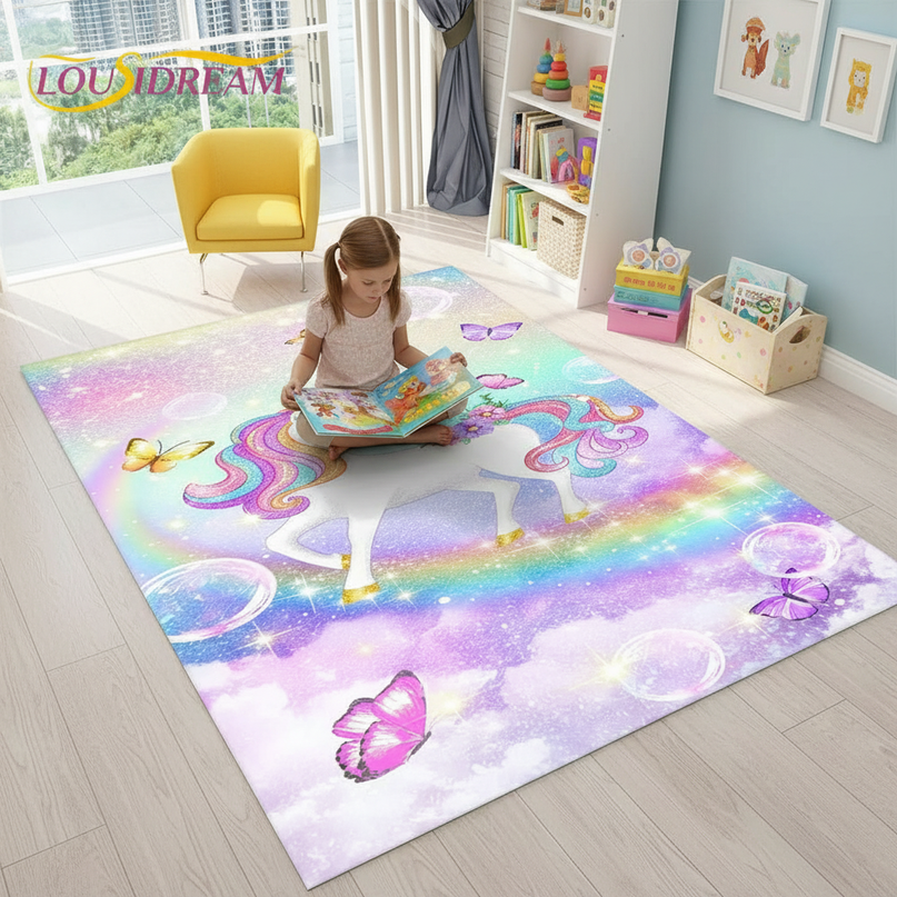 unicorn glitter rug - in-use