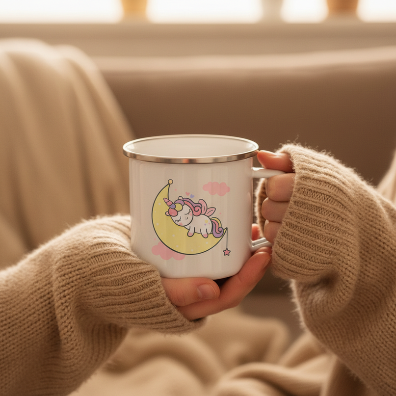 unicorn goodnight mug - in-use