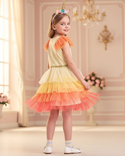 unicorn gradient flare sleeve dress - back