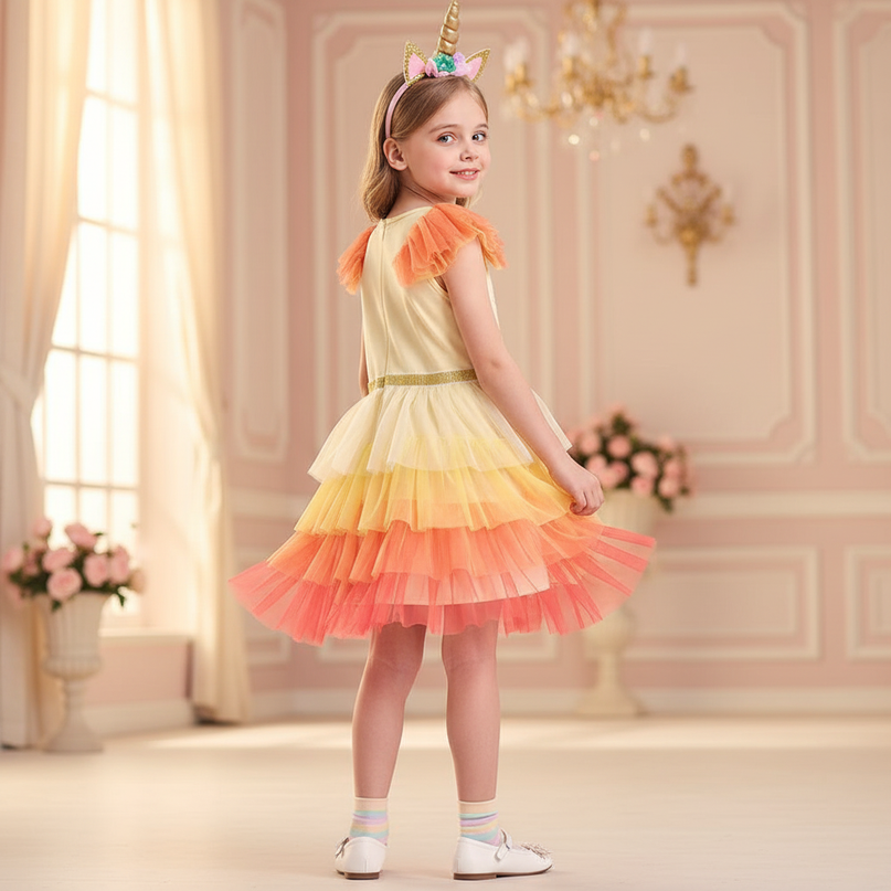 unicorn gradient flare sleeve dress - back