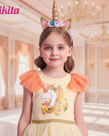 unicorn gradient flare sleeve dress - detail