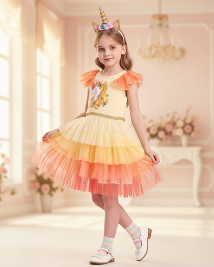 unicorn gradient flare sleeve dress - front