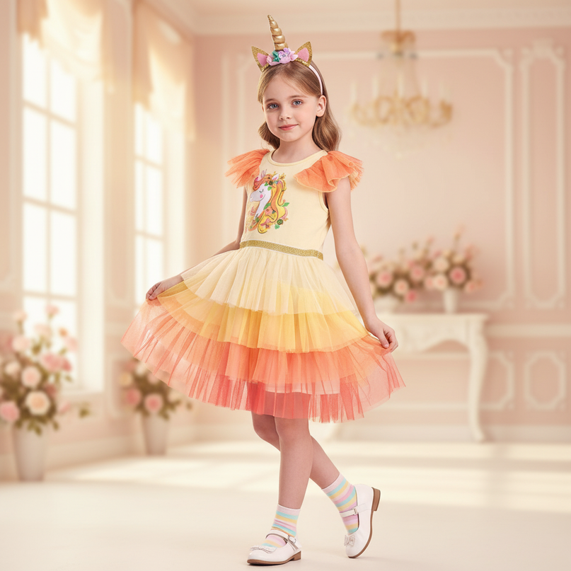 unicorn gradient flare sleeve dress - front