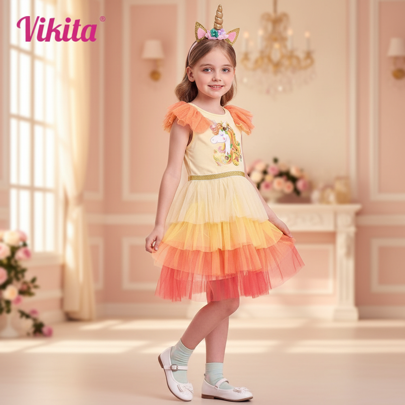 unicorn gradient flare sleeve dress - three-quarter