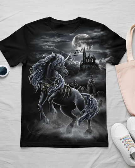 unicorn graphic art shirt - flat-lay