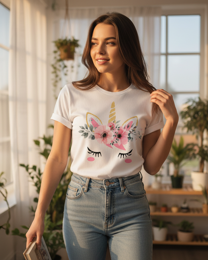 unicorn graphic shirt women - in-use