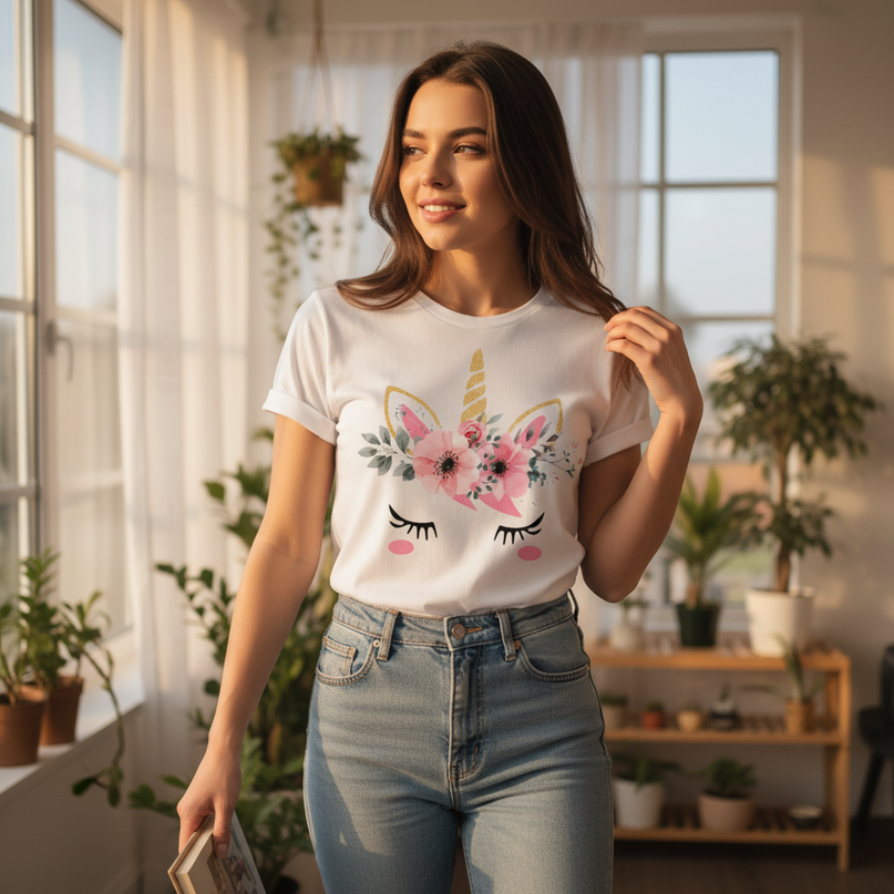 unicorn graphic shirt women - in-use