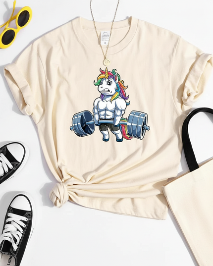 unicorn gym shirt - flat-lay