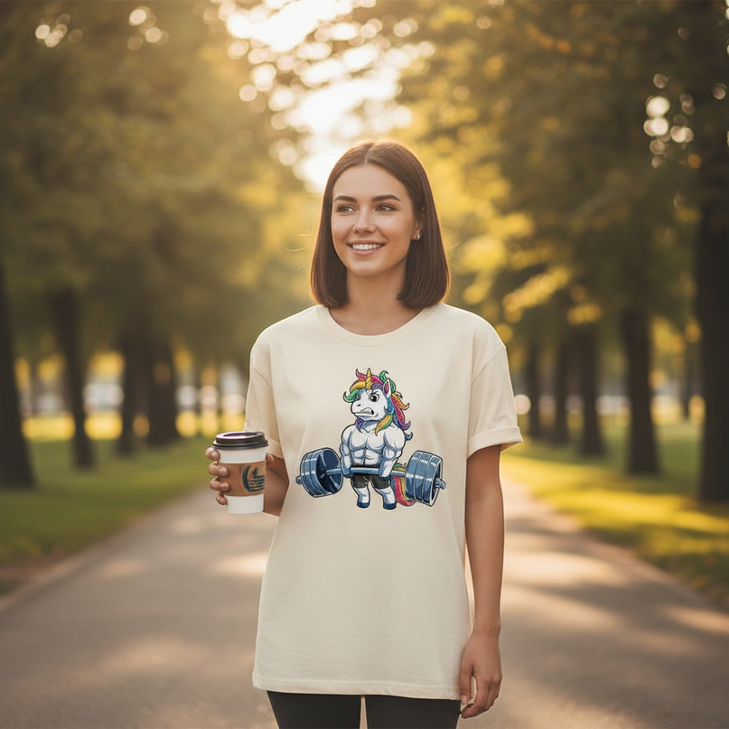 unicorn gym shirt - in-use