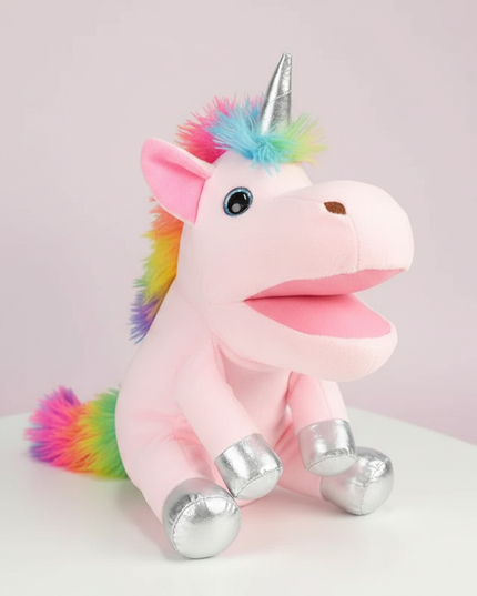unicorn hand puppet plush - white-bg