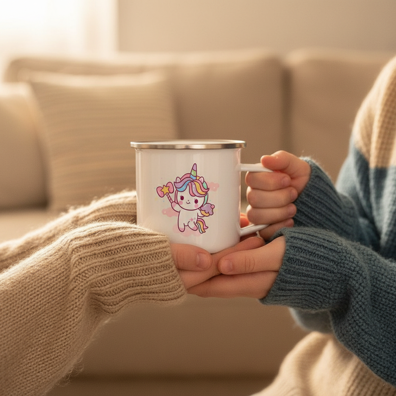 unicorn handle mug - in-use